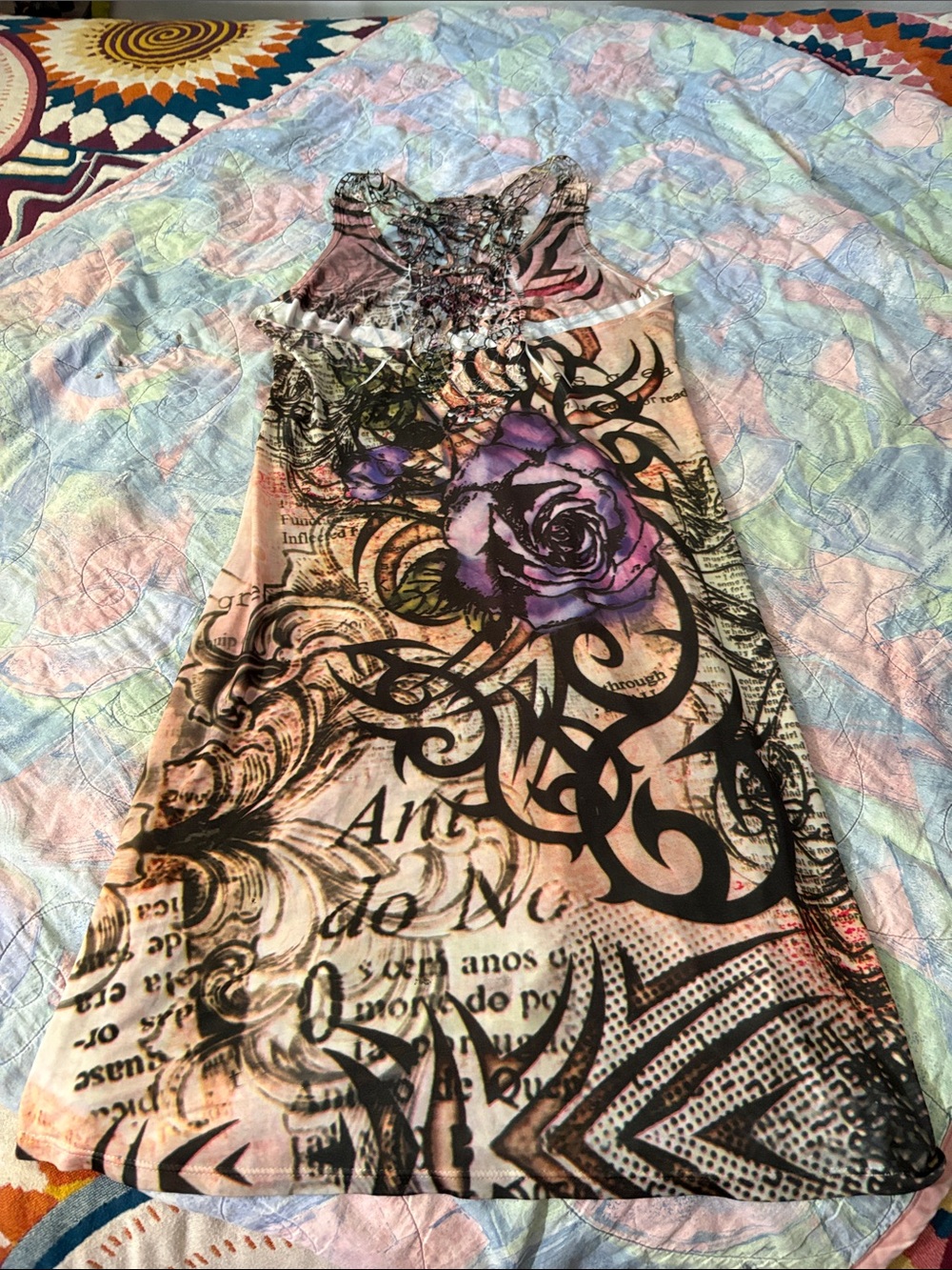 Cristinalove Floral Graphic Chemise in Beige, Purple, Black - Picture 5 of 11
